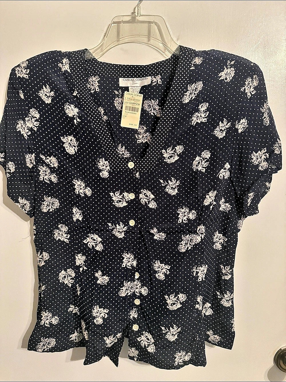Casual Corner Women's Polka Dot Floral Button Front Top NWT